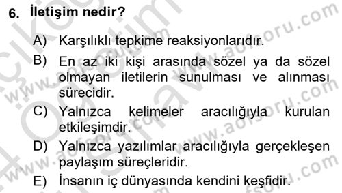 Aile Yapısı ve İlişkileri Dersi 2023 - 2024 Yılı Yaz Okulu Sınav Soruları 6. Soru