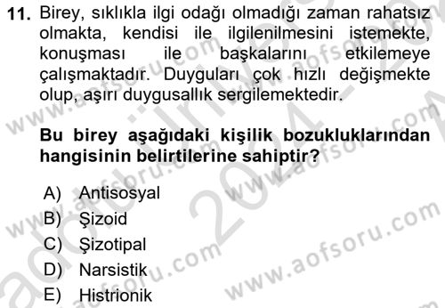 Aile Yapısı ve İlişkileri Dersi 2024 - 2025 Yılı (Vize) Ara Sınav Soruları 11. Soru