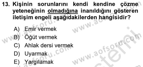 Aile Yapısı ve İlişkileri Dersi 2024 - 2025 Yılı (Vize) Ara Sınav Soruları 13. Soru
