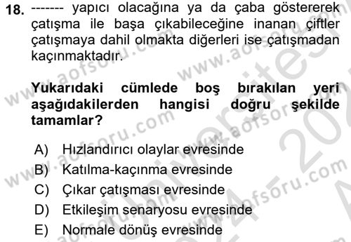 Aile Yapısı ve İlişkileri Dersi 2024 - 2025 Yılı (Vize) Ara Sınav Soruları 18. Soru