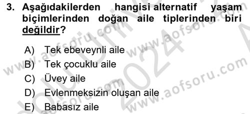 Aile Yapısı ve İlişkileri Dersi 2024 - 2025 Yılı (Vize) Ara Sınav Soruları 3. Soru