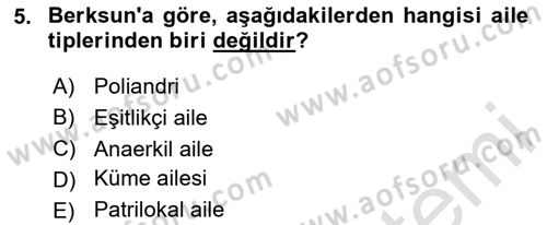 Aile Yapısı ve İlişkileri Dersi 2024 - 2025 Yılı (Vize) Ara Sınav Soruları 5. Soru
