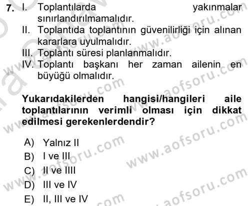 Aile Yapısı ve İlişkileri Dersi 2024 - 2025 Yılı (Vize) Ara Sınav Soruları 7. Soru
