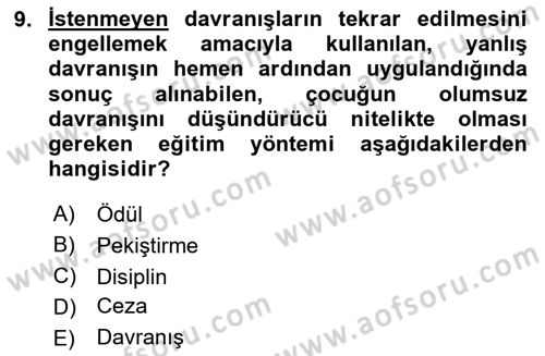 Aile Yapısı ve İlişkileri Dersi 2024 - 2025 Yılı (Vize) Ara Sınav Soruları 9. Soru