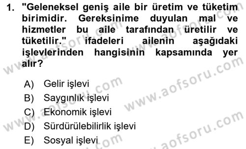 Aile Yapısı ve İlişkileri Dersi 2024 - 2025 Yılı (Final) Dönem Sonu Sınav Soruları 1. Soru