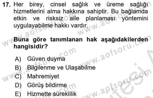 Aile Yapısı ve İlişkileri Dersi 2024 - 2025 Yılı (Final) Dönem Sonu Sınav Soruları 17. Soru
