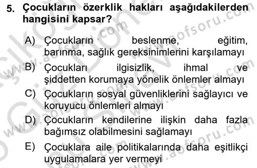 Aile Yapısı ve İlişkileri Dersi 2024 - 2025 Yılı (Final) Dönem Sonu Sınav Soruları 5. Soru