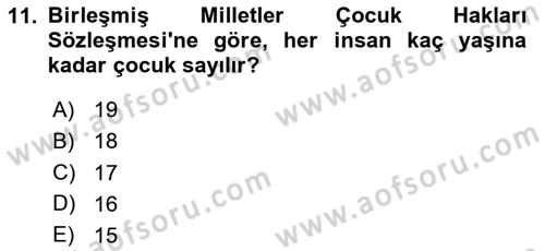 Aile Yapısı ve İlişkileri Dersi 2024 - 2025 Yılı Yaz Okulu Sınav Soruları 11. Soru