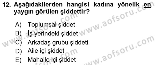 Aile Yapısı ve İlişkileri Dersi 2024 - 2025 Yılı Yaz Okulu Sınav Soruları 12. Soru