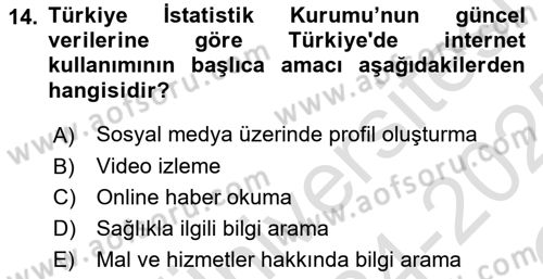 Aile Yapısı ve İlişkileri Dersi 2024 - 2025 Yılı Yaz Okulu Sınav Soruları 14. Soru