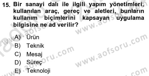 Aile Yapısı ve İlişkileri Dersi 2024 - 2025 Yılı Yaz Okulu Sınav Soruları 15. Soru