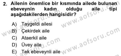 Aile Yapısı ve İlişkileri Dersi 2024 - 2025 Yılı Yaz Okulu Sınav Soruları 2. Soru