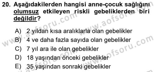 Aile Yapısı ve İlişkileri Dersi 2024 - 2025 Yılı Yaz Okulu Sınav Soruları 20. Soru