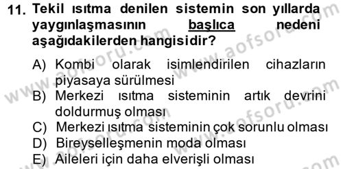 Ev Teknolojisi Dersi 2014 - 2015 Yılı Tek Ders Sınav Soruları 11. Soru