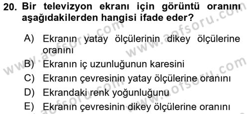 Ev Teknolojisi Dersi 2015 - 2016 Yılı (Final) Dönem Sonu Sınavı 20. Soru