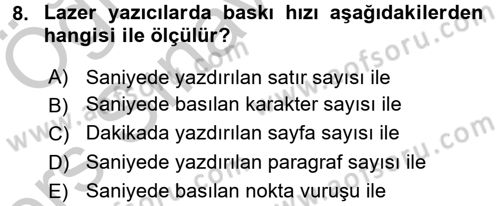 Ev Teknolojisi Dersi 2016 - 2017 Yılı 3 Ders Sınav Soruları 8. Soru