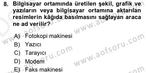 Ev Teknolojisi Dersi 2017 - 2018 Yılı 3 Ders Sınav Soruları 8. Soru