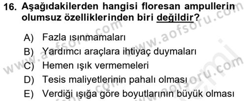 Ev Teknolojisi Dersi 2017 - 2018 Yılı (Vize) Ara Sınav Soruları 16. Soru