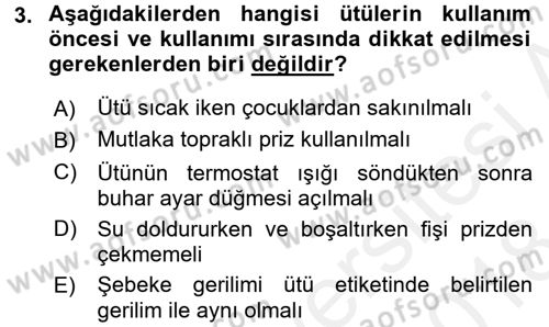 Ev Teknolojisi Dersi 2017 - 2018 Yılı (Final) Dönem Sonu Sınav Soruları 3. Soru