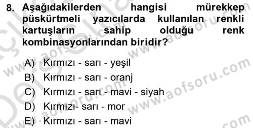 Ev Teknolojisi Dersi 2018 - 2019 Yılı 3 Ders Sınav Soruları 8. Soru