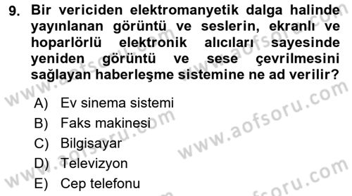 Ev Teknolojisi Dersi 2018 - 2019 Yılı 3 Ders Sınav Soruları 9. Soru