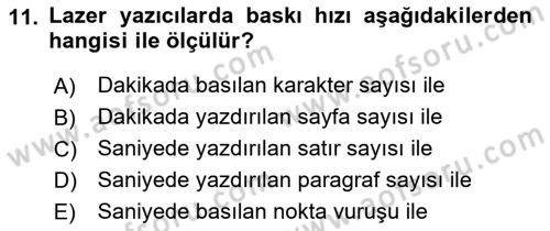 Ev Teknolojisi Dersi 2018 - 2019 Yılı Yaz Okulu Sınav Soruları 11. Soru