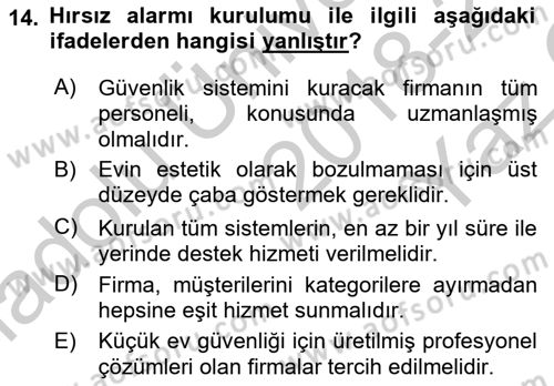 Ev Teknolojisi Dersi 2018 - 2019 Yılı Yaz Okulu Sınav Soruları 14. Soru
