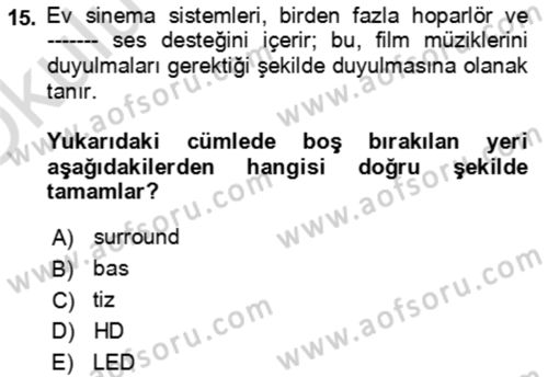 Ev Teknolojisi Dersi 2022 - 2023 Yılı Yaz Okulu Sınav Soruları 15. Soru
