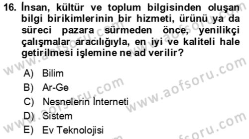 Ev Teknolojisi Dersi 2022 - 2023 Yılı Yaz Okulu Sınav Soruları 16. Soru