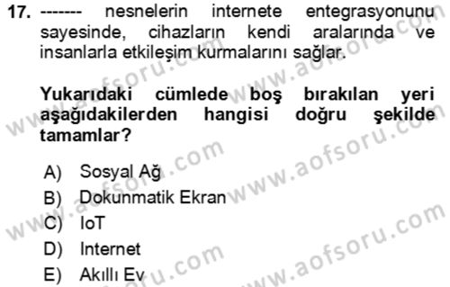Ev Teknolojisi Dersi 2022 - 2023 Yılı Yaz Okulu Sınav Soruları 17. Soru