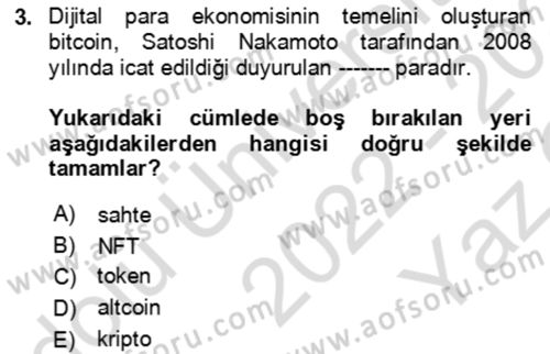 Ev Teknolojisi Dersi 2022 - 2023 Yılı Yaz Okulu Sınav Soruları 3. Soru