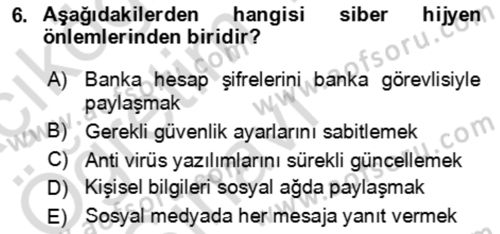 Ev Teknolojisi Dersi 2022 - 2023 Yılı Yaz Okulu Sınav Soruları 6. Soru