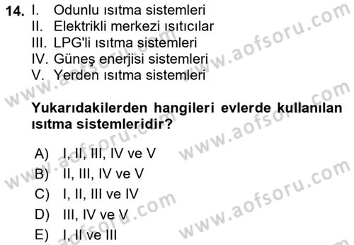 Ev Teknolojisi Dersi 2023 - 2024 Yılı (Vize) Ara Sınav Soruları 14. Soru