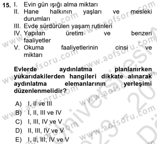 Ev Teknolojisi Dersi 2023 - 2024 Yılı (Vize) Ara Sınav Soruları 15. Soru