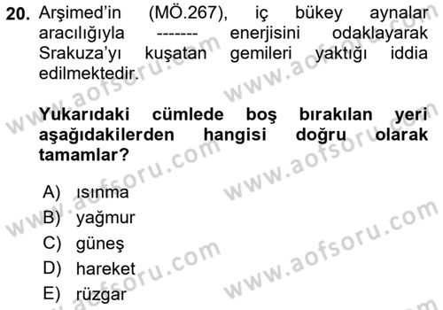 Ev Teknolojisi Dersi 2023 - 2024 Yılı (Vize) Ara Sınav Soruları 20. Soru