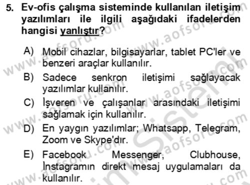 Ev Teknolojisi Dersi 2023 - 2024 Yılı (Final) Dönem Sonu Sınav Soruları 5. Soru