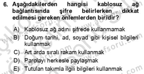 Ev Teknolojisi Dersi 2023 - 2024 Yılı (Final) Dönem Sonu Sınav Soruları 6. Soru