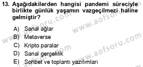 Ev Teknolojisi Dersi 2023 - 2024 Yılı Yaz Okulu Sınav Soruları 13. Soru