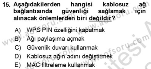Ev Teknolojisi Dersi 2023 - 2024 Yılı Yaz Okulu Sınav Soruları 15. Soru