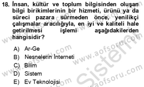 Ev Teknolojisi Dersi 2023 - 2024 Yılı Yaz Okulu Sınav Soruları 18. Soru