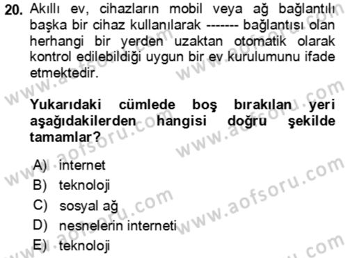 Ev Teknolojisi Dersi 2023 - 2024 Yılı Yaz Okulu Sınav Soruları 20. Soru