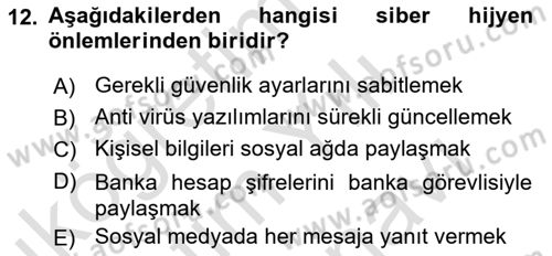 Ev Teknolojisi Dersi 2024 - 2025 Yılı (Vize) Ara Sınav Soruları 12. Soru