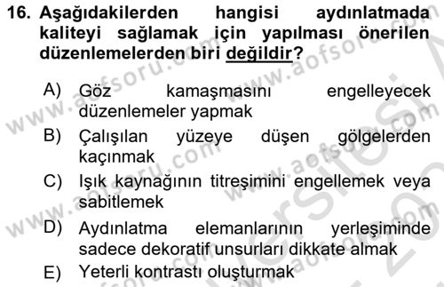 Ev Teknolojisi Dersi 2024 - 2025 Yılı (Vize) Ara Sınav Soruları 16. Soru