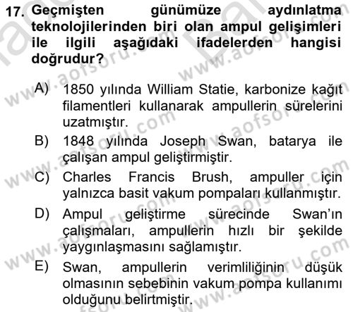 Ev Teknolojisi Dersi 2024 - 2025 Yılı (Vize) Ara Sınav Soruları 17. Soru