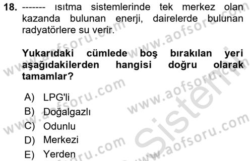 Ev Teknolojisi Dersi 2024 - 2025 Yılı (Vize) Ara Sınav Soruları 18. Soru