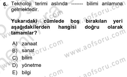 Ev Teknolojisi Dersi 2024 - 2025 Yılı (Vize) Ara Sınav Soruları 6. Soru