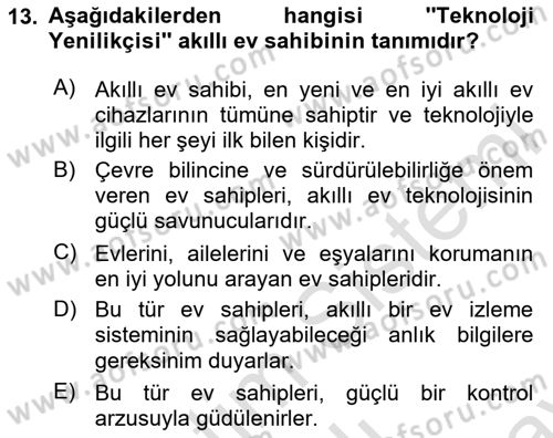 Ev Teknolojisi Dersi 2024 - 2025 Yılı (Final) Dönem Sonu Sınav Soruları 13. Soru