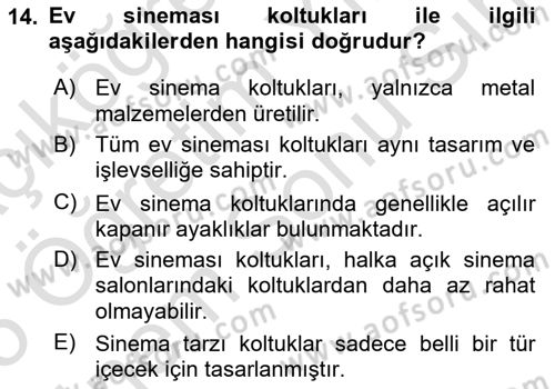 Ev Teknolojisi Dersi 2024 - 2025 Yılı (Final) Dönem Sonu Sınav Soruları 14. Soru