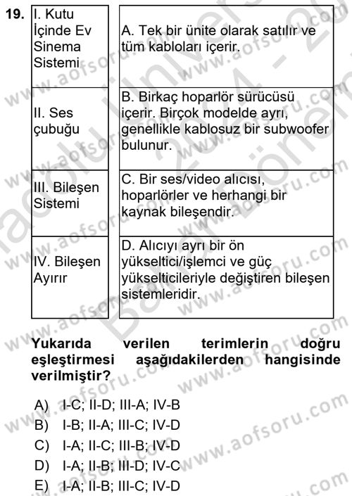 Ev Teknolojisi Dersi 2024 - 2025 Yılı (Final) Dönem Sonu Sınav Soruları 19. Soru