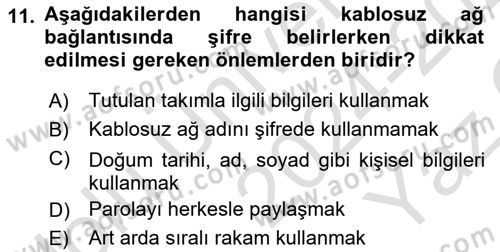 Ev Teknolojisi Dersi 2024 - 2025 Yılı Yaz Okulu Sınav Soruları 11. Soru